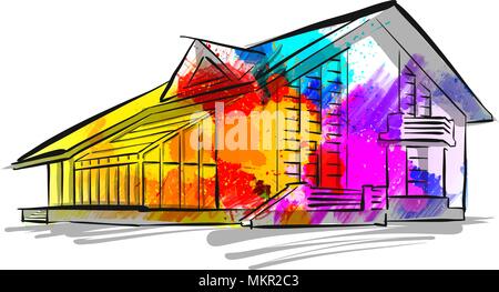 Buntes Haus Konzept Zeichnung, handgezeichneten Vector Illustration Stock Vektor