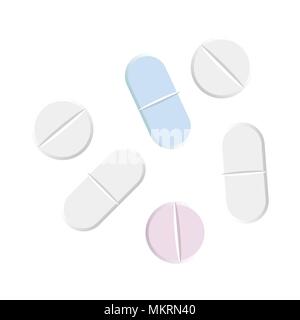 Aspirin Pille set isoliert auf weißem Hintergrund Stock Vektor