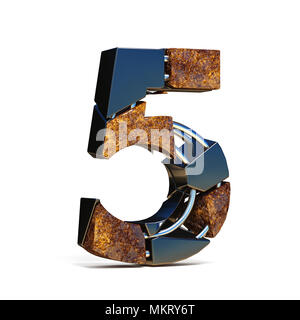 Schwarz Braun Fraktur Schrift Nr. 5 fünf 3D Rendering Illustration auf weißem Hintergrund Stockfoto