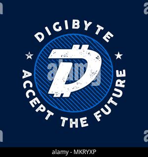 DGB Cryptocurrency Münze unterzeichnen. Digibyte akzeptieren die Zukunft Emblem oder Logo. Crypto logo für jede Identität. Vektor illustration Stock Vektor