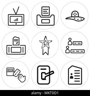 Satz von 9 einfache editierbare Ikonen wie Stimmzettel, Nightstick, Ergebnisse, Medaille, Hut, Fernsehen, können für mobile, Web verwendet werden. Stock Vektor
