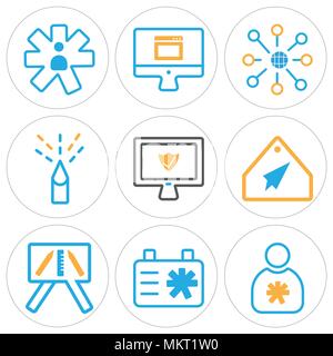 Satz von 9 einfache editierbare Ikonen wie Benutzer, Zwischenablage, Präsentation, Tag, Laptop, Internet, kann für mobile, Web verwendet werden. Stock Vektor