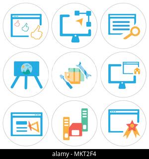 Satz von 9 einfache editierbare Ikonen wie Browser, Diskette, Home, Ordner, Präsentation, Grafik de, für mobile verwendet werden können, Web Stock Vektor