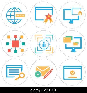 Satz von 9 einfache editierbare Ikonen wie Browser, Web de, Monitor, Ziel, Größe, Home, Internet, kann für mobile, Web verwendet werden. Stock Vektor