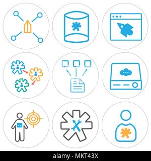 Satz von 9 einfache editierbare Ikonen wie Benutzer, Einstellungen, Team, Server, Netzwerk, Browser, kann für mobile, Web verwendet werden. Stock Vektor