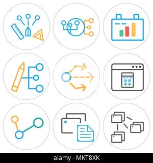 Satz von 9 einfache editierbare Ikonen wie Datei, Clipboard, Anteil, Browser, USB, hierarchische Struktur,, kann für mobile, Web verwendet werden. Stock Vektor