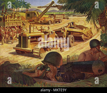 Machine Gunner wachen militärischen Baustelle Stockfoto