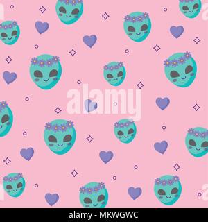 Hintergrund der Alien und Herzen Muster, farbenfrohen Design. Vector Illustration Stock Vektor