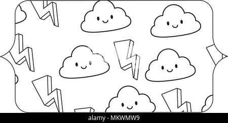 Banner mit Blitz und kawaii Wolken Muster auf weißem Hintergrund, Vector Illustration Stock Vektor