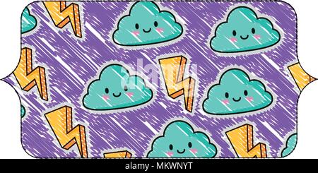 Banner mit Blitz und kawaii Wolken Muster auf weißem Hintergrund, farbenfrohen Design. Vector Illustration Stock Vektor