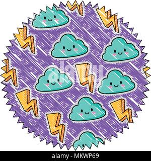 Mit Blitz und kawaii Wolken Muster auf weißem Hintergrund, farbenfrohen Design. Vector Illustration Stock Vektor