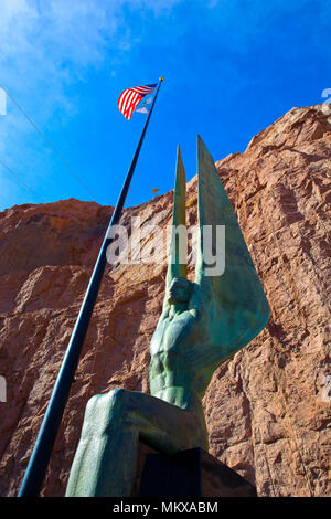 Geflügelte Figuren der Republik Bronzestatue in Boulder Dam, Nevada USA Stockfoto