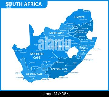 Die detaillierte Karte von Südafrika mit Regionen oder Staaten und Städte, der Hauptstadt. Verwaltungseinheit Stock Vektor