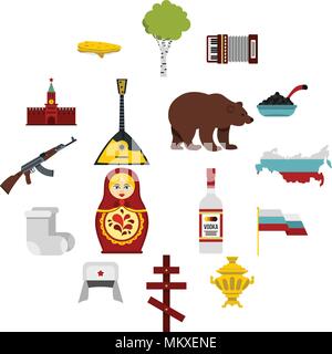 Russland-Symbole festlegen, flache Stil Stock Vektor