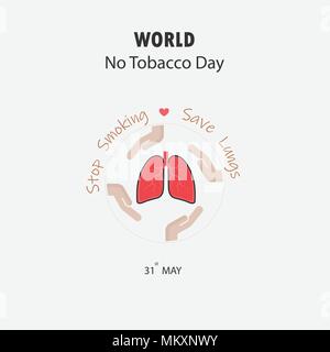 Hand- und Lunge cute cartoon Charakter. Stop Smoking & Speichern Lungen vektor design. 31. Mai Weltnichtrauchertag Konzept. Nicht Rauchen. Kein Tabak Tag bewusst Stock Vektor