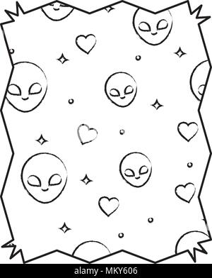 Abstrakte Rahmen mit alien und Herzen Muster auf weißem Hintergrund, Vector Illustration Stock Vektor