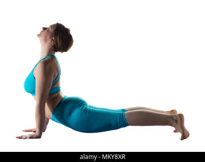 Frau cobra tun Pose auf Weiß Stockfoto