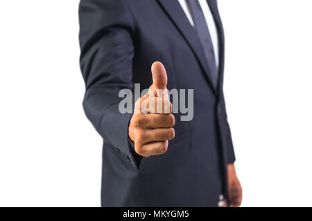 Happy Geschäftsmann mit Daumen nach oben Geste. Stockfoto