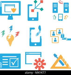 Satz von 9 einfache editierbare Ikonen wie Winkelmesser, Einstellungen, Datei-, Benutzer-, Smartphone, Idee, Monitor, kann für mobile, Web verwendet werden. Stock Vektor