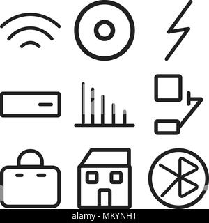 Satz von 9 einfache editierbare Ikonen wie Zahn, Home, Tasche, Bell, Notfall, Schalter, Blitz, sichtbar, Wlan, kann für mobile, Web verwendet werden. Stock Vektor