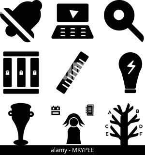Satz von 9 einfache editierbare Ikonen wie Alphabet, Student, Trophäe, Glühbirne, Lineale, Schließfächer, Lupe, Laptop, Bell, für mobile verwendet werden, Stock Vektor
