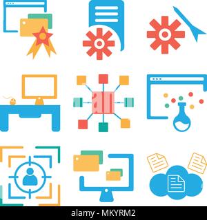 Satz von 9 einfache editierbare Symbole wie Cloud Computing, Monitor, Target, Browser, Größe, Personal Computer, Einstellungen, Datei, kann für mobile, w verwendet werden Stock Vektor