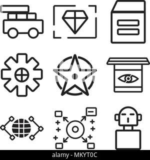 Satz von 9 einfache editierbare Ikonen wie Cyborg, Künstliche Intelligenz, Global, Science Fiction, Kompass, Lösung, Lager, Wert, Daten, können verwendet werden. Stock Vektor