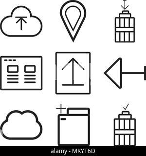 Satz von 9 einfache editierbare Ikonen wie Müll, Ordner, Computing, Pfeil nach links, Hochladen, Menü, Platzhalter, für mobile verwendet werden, Web Stock Vektor