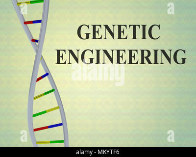 3D-Darstellung der GENTECHNIK Skript mit der Doppelhelix, auf farbigem Hintergrund. Stockfoto