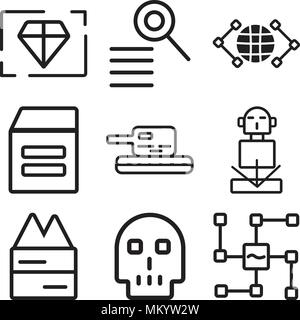 Satz von 9 einfache editierbare Ikonen wie Spracherkennung, Schädel, Dystopia, Hologramm, Tank, Lager, Global, Analytik, Wert, kann für mobile verwendet werden. Stock Vektor