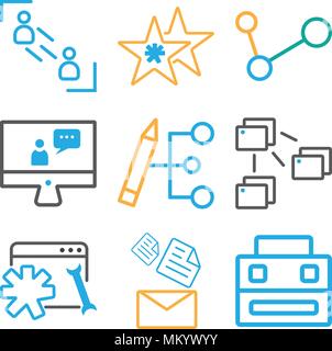 Satz von 9 einfache editierbare Ikonen wie Aktenkoffer, E-Mail, Browser, Datei, Laptop, Anteil, Einstellungen, Benutzer, können für mobile, Web verwendet werden. Stock Vektor