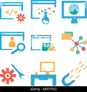 Satz von 9 einfache editierbare Ikonen wie Magneten, Personal Computer, Einstellungen, Ordner, Browser, Computer, können für mobile, Web verwendet werden. Stock Vektor
