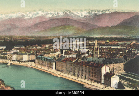 Panorama von Grenoble und Alpen. 1910 Stockfoto