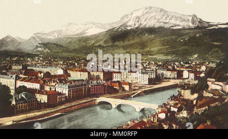 Panorama von Grenoble und Blick auf die Alpen. 1910 Stockfoto