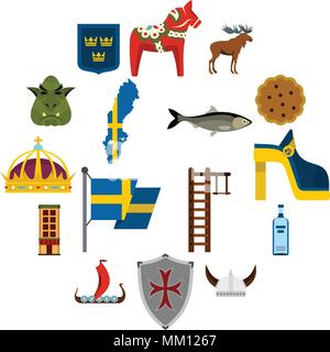 Schweden Reisen stellen flach icons Stock Vektor