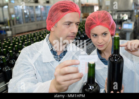 Experten positive lächelnde Frau mit Co-worker auf Wein Factory Stockfoto