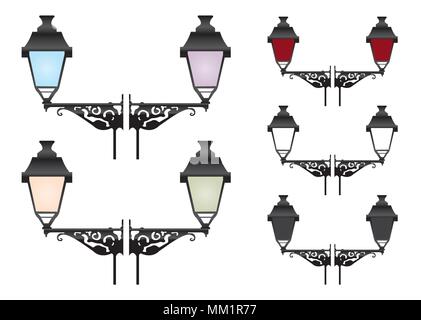 Alte historische Straßenlaternen Vector Illustration Stock Vektor