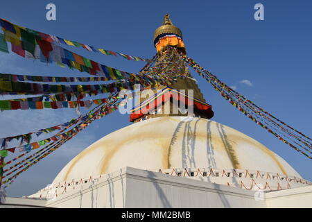 Boudhanath Stupa in der Abendsonne, Kathmandu, Nepal Stockfoto