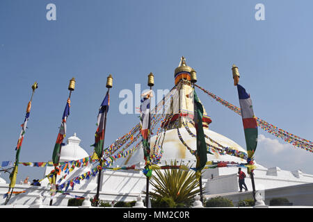 Bunte Boudhanath Stupa in Kathmandu, Nepal Stockfoto