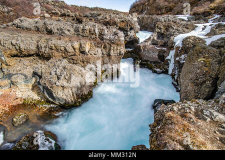 Barnafoss Wasserfall in der Nähe Husafell im Westen von Island Stockfoto