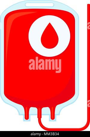 Bunte cartoon Blutspende Beutel auf weißem Hintergrund. Healthcare themed Vector Illustration für Symbol, Aufkleber, Zeichen, Patch, Zertifikat, Ba Stock Vektor