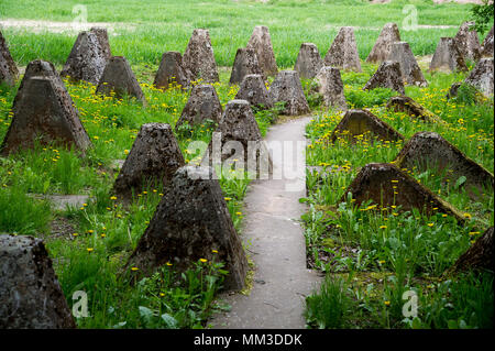 Dragon's Teeth der Nazi-deutschen Festungsfront Oder-Warthe-Bogen (Befestigte vordere Oder-Warthe-Bogen) im Polnischen der Miedzyrzecki Rejon Umocniony Herr namens Stockfoto