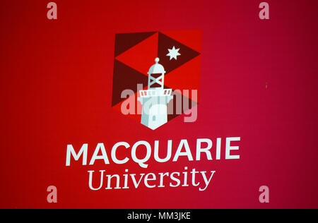 Das Logo der Marke "acquarie Universität', Sydney, Australien. Stockfoto