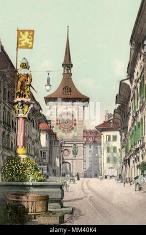 Bell Tower Clock und Lane. Bern. 1910 Stockfoto