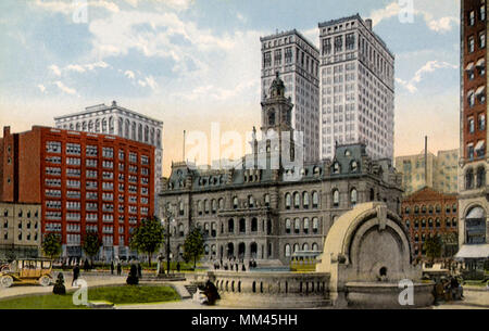 Rathaus & Palmer Brunnen. Detroit. 1910 Stockfoto