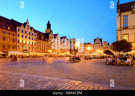 Der Rynek (Marktplatz). Dieses mittelalterlichen Marktplatz ist einer der größten in Europa. Wroclaw, Polen Stockfoto