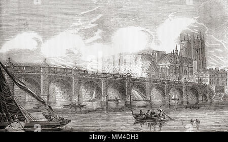 Die Westminster Bridge, Themse, London, England. Aus Old England: eine bildliche Museum, veröffentlicht 1847. Stockfoto