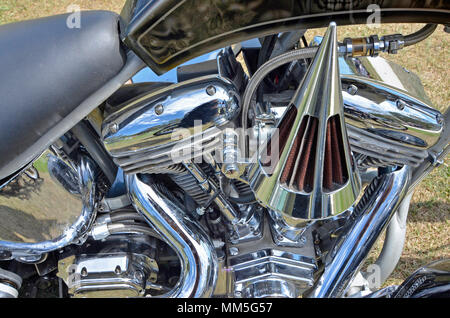 Nahaufnahme der custom Harley Davidson Motor Stockfoto