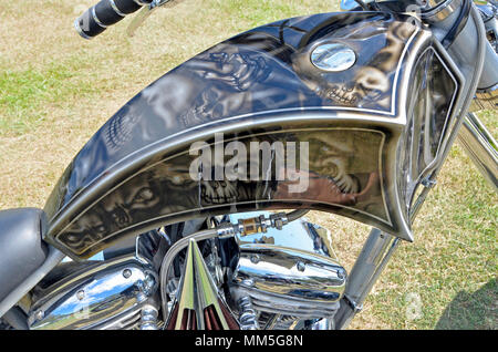 Nahaufnahme der custom Harley Davidson Motor Stockfoto