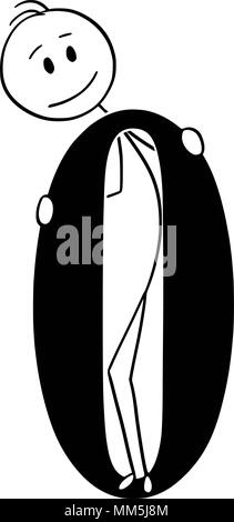 Cartoon von Mann oder Geschäftsmann Holding große Zahl Null oder 0 Stock Vektor